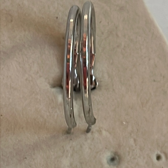 1 1/8” silver tone hoop earrings with Omega back closures - Picture 2 of 10